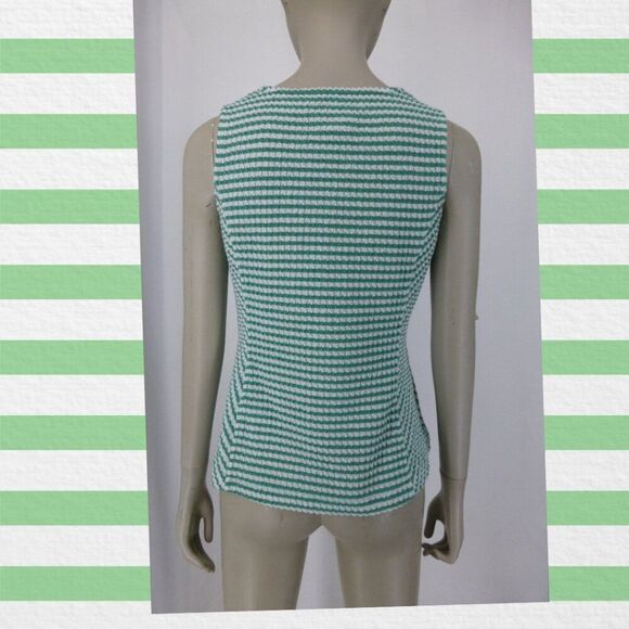 Maeve by Anthropologie Green and White Striped V-Neck Sleeveless Top - Picture 4 of 11